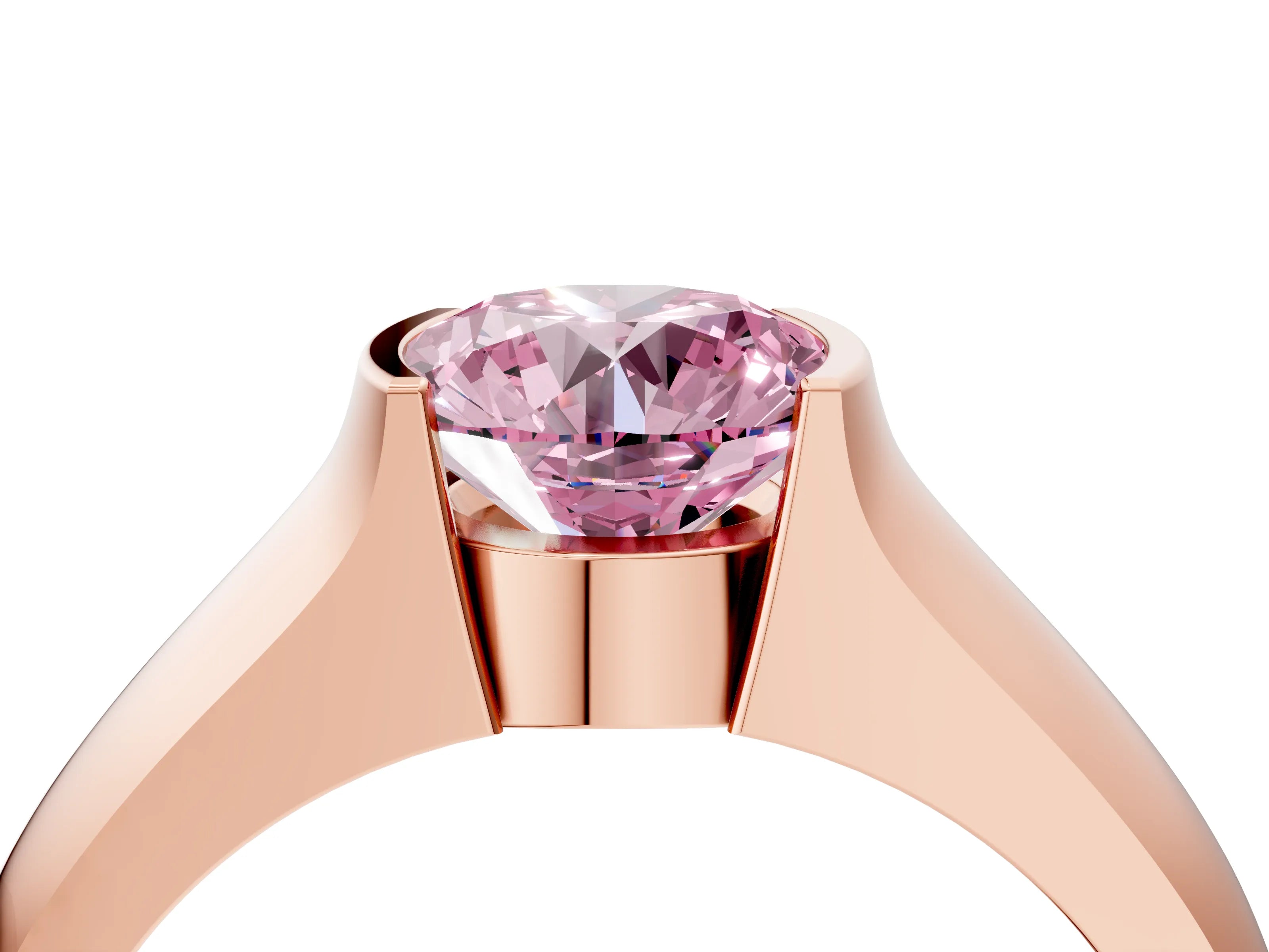 Rose gold Fancy Pink Round Cut Solitaire Bezel Set Diamond Ring with Wide Band_4