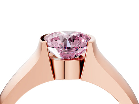 Rose gold Fancy Pink Round Cut Solitaire Bezel Set Diamond Ring with Wide Band_4