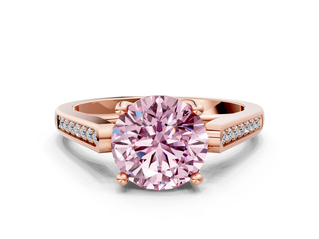 Rose gold Fancy Pink Round Cut Solitaire Cathedral Diamond Engagement Ring with Channel-Set Band and Four-Prong Setting_3
