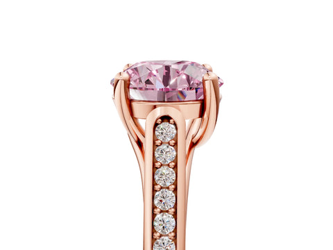 Rose gold Fancy Pink Round Cut Solitaire Cathedral Diamond Engagement Ring with Channel-Set Band and Four-Prong Setting_8