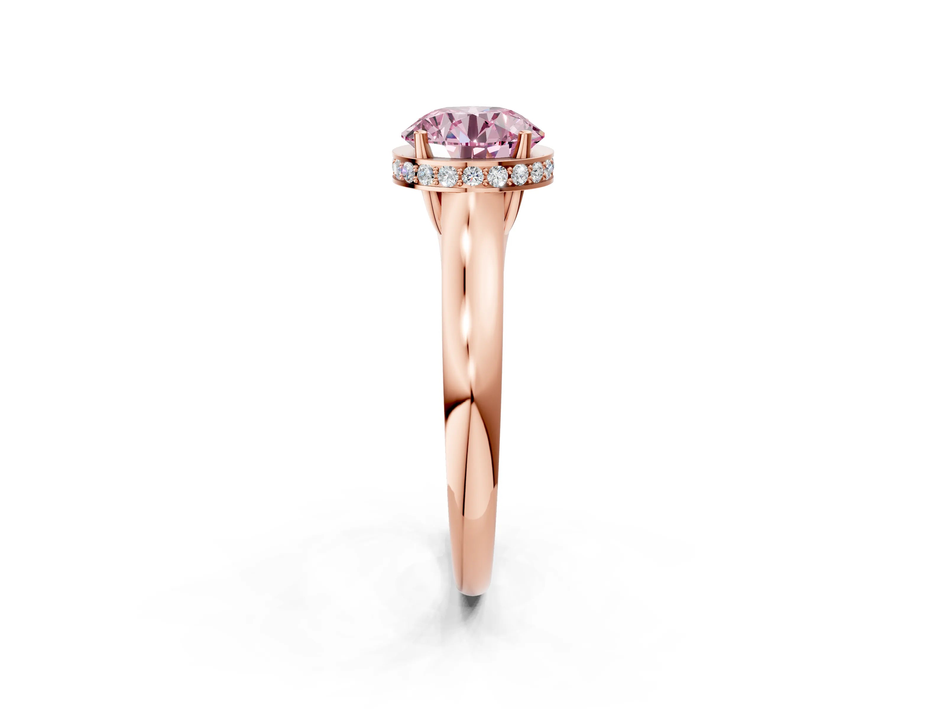 Rose gold Fancy Pink Round Cut Solitaire Diamond Engagement Ring with Four-Prong Setting and Tapered Band_2