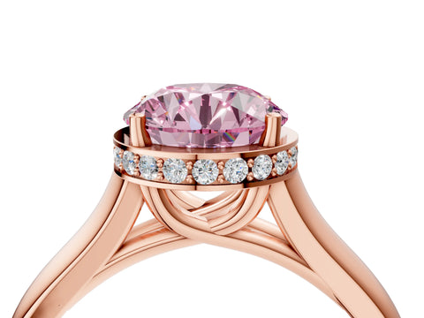 Rose gold Fancy Pink Round Cut Solitaire Diamond Engagement Ring with Four-Prong Setting and Tapered Band_4