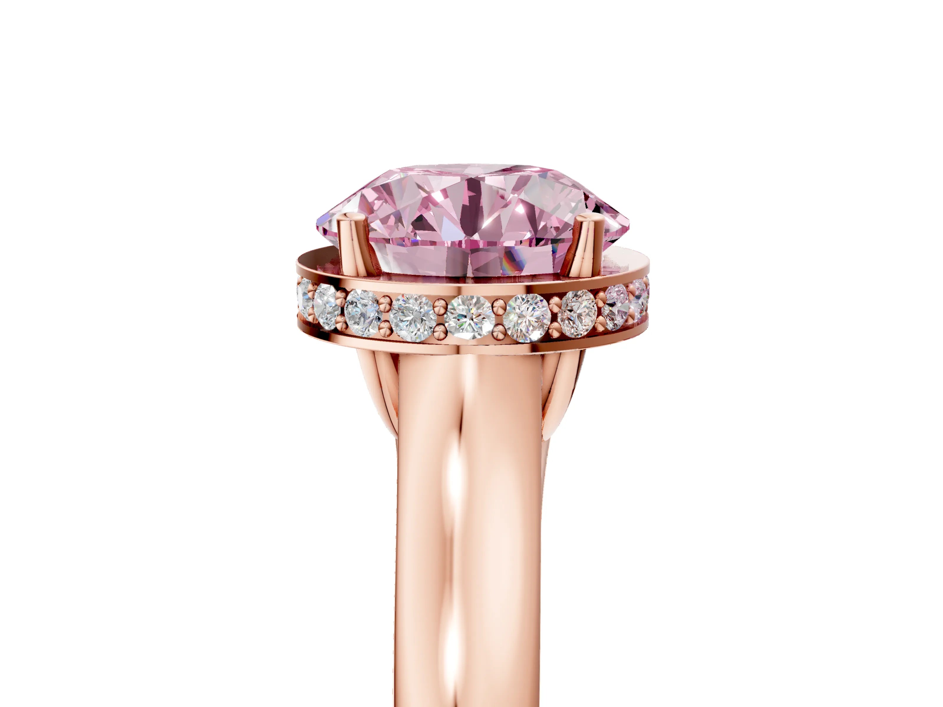 Rose gold Fancy Pink Round Cut Solitaire Diamond Engagement Ring with Four-Prong Setting and Tapered Band_5