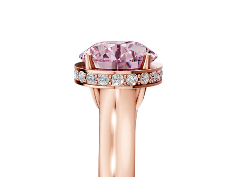 Rose gold Fancy Pink Round Cut Solitaire Diamond Engagement Ring with Four-Prong Setting and Tapered Band_5