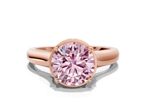 Rose gold Fancy Pink Round Cut Solitaire Diamond Engagement Ring with Four-Prong Setting and Tapered Band