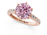 Rose gold Fancy Pink Round Cut Solitaire Diamond Engagement Ring with Pavé Band and Six-Prong Setting_1