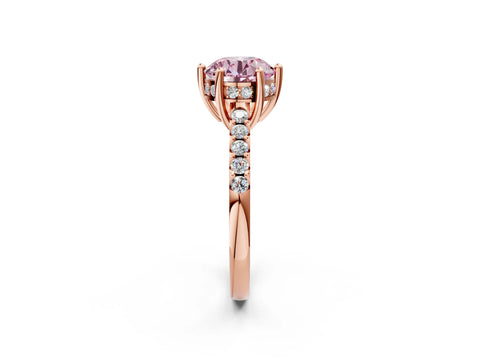 Rose gold Fancy Pink Round Cut Solitaire Diamond Engagement Ring with Pavé Band and Six-Prong Setting_2