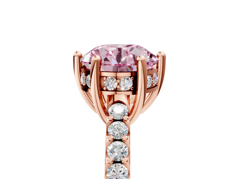 Rose gold Fancy Pink Round Cut Solitaire Diamond Engagement Ring with Pavé Band and Six-Prong Setting_5