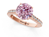 Rose gold Fancy Pink Round  Cut Solitaire Diamond Engagement Ring with Pave Band and Four-Prong Setting_1
