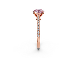 Rose gold Fancy Pink Round  Cut Solitaire Diamond Engagement Ring with Pave Band and Four-Prong Setting_2