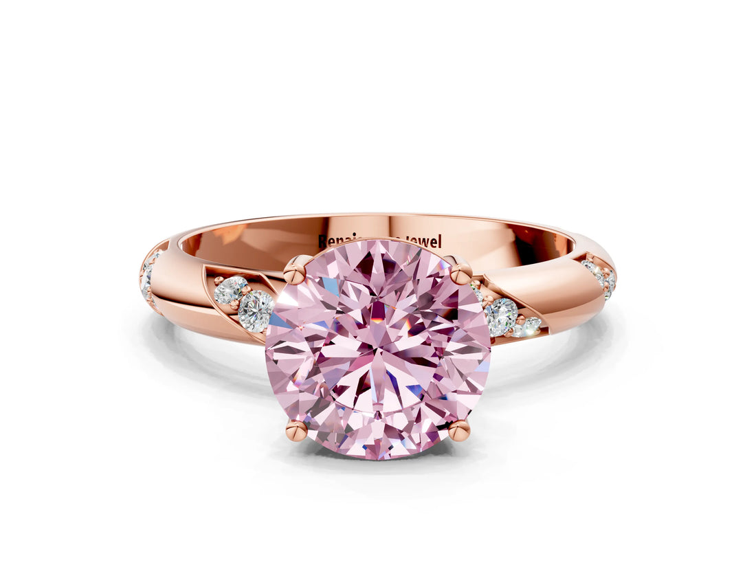Rose gold Fancy Pink Round Cut Solitaire Diamond Engagement Ring with Twisted Pave Band and Four-Prong Setting_3