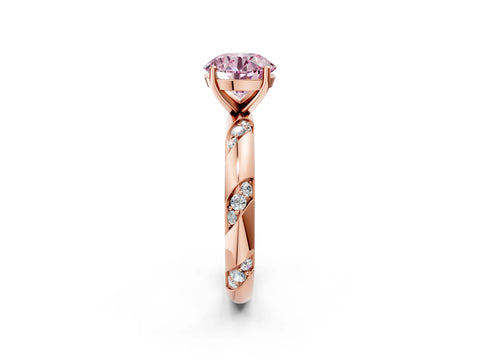 Rose gold Fancy Pink Round Cut Solitaire Diamond Engagement Ring with Twisted Pave Band and Four-Prong Setting_5