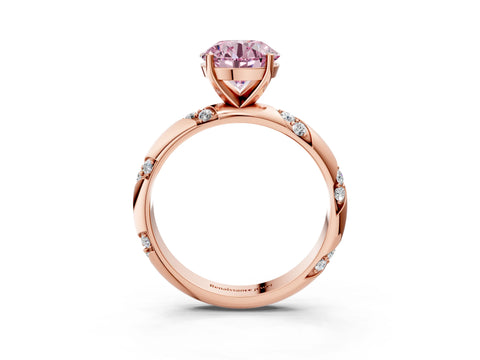 Rose gold Fancy Pink Round Cut Solitaire Diamond Engagement Ring with Twisted Pave Band and Four-Prong Setting_6