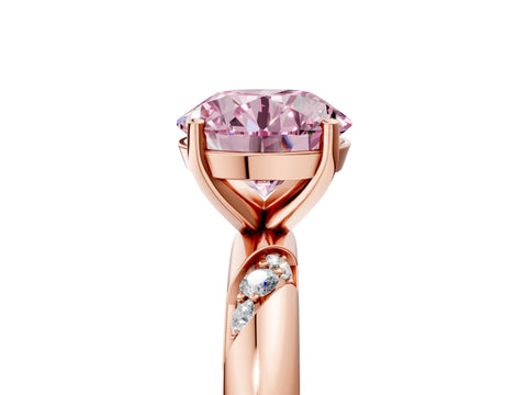 Rose gold Fancy Pink Round Cut Solitaire Diamond Engagement Ring with Twisted Pave Band and Four-Prong Setting_8