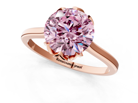 Rose gold Fancy Pink Round  Cut Solitaire Diamond Ring with Flower-Prong Setting and Classic Band_1