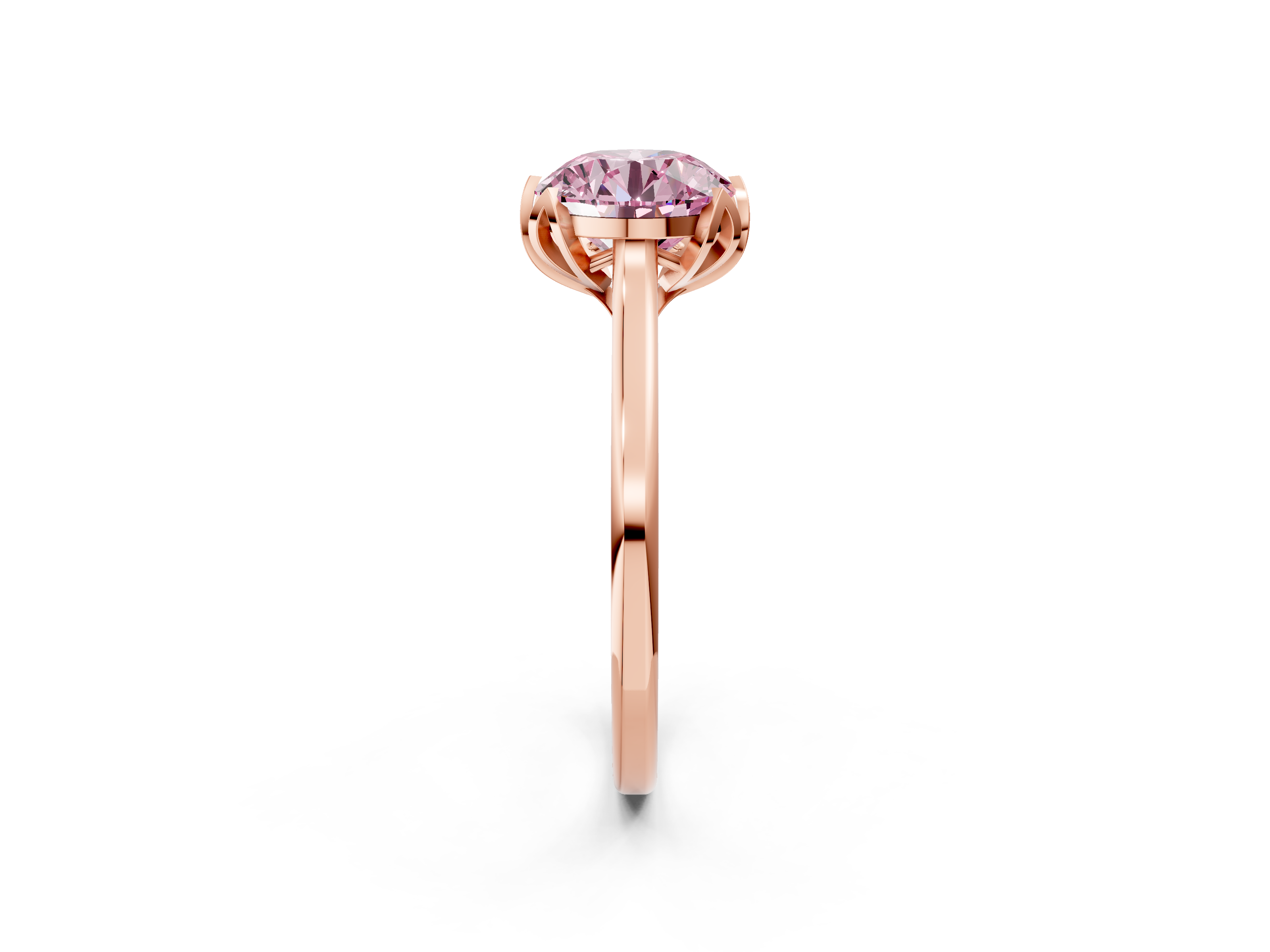 Rose gold Fancy Pink Round  Cut Solitaire Diamond Ring with Flower-Prong Setting and Classic Band_2