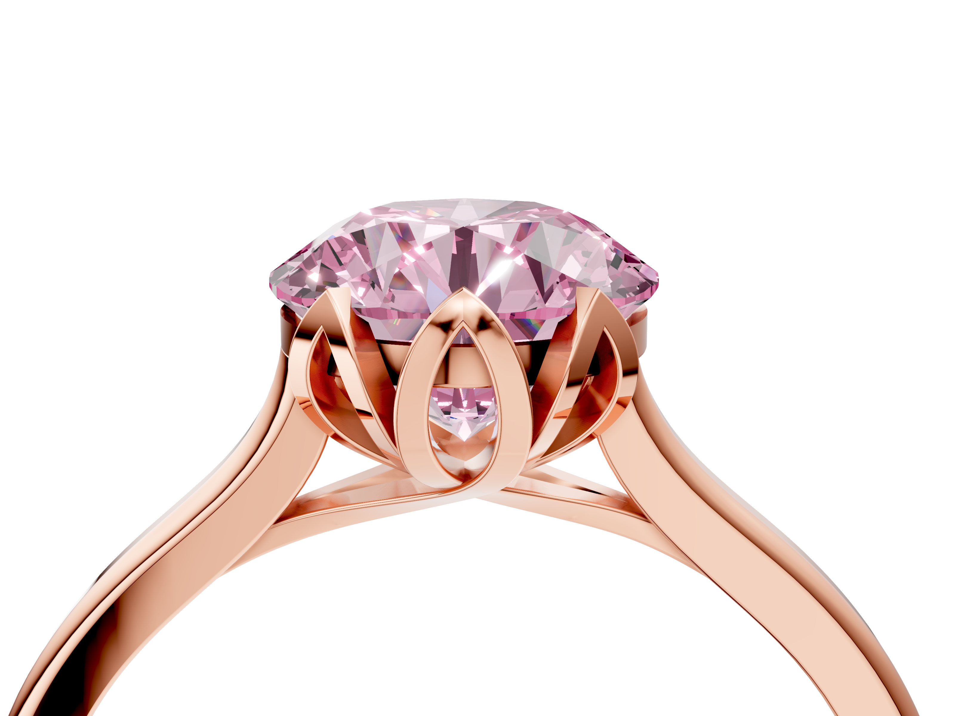 Rose gold Fancy Pink Round  Cut Solitaire Diamond Ring with Flower-Prong Setting and Classic Band_4