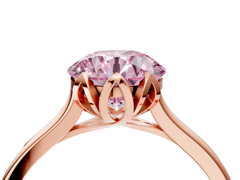 Rose gold Fancy Pink Round  Cut Solitaire Diamond Ring with Flower-Prong Setting and Classic Band_4