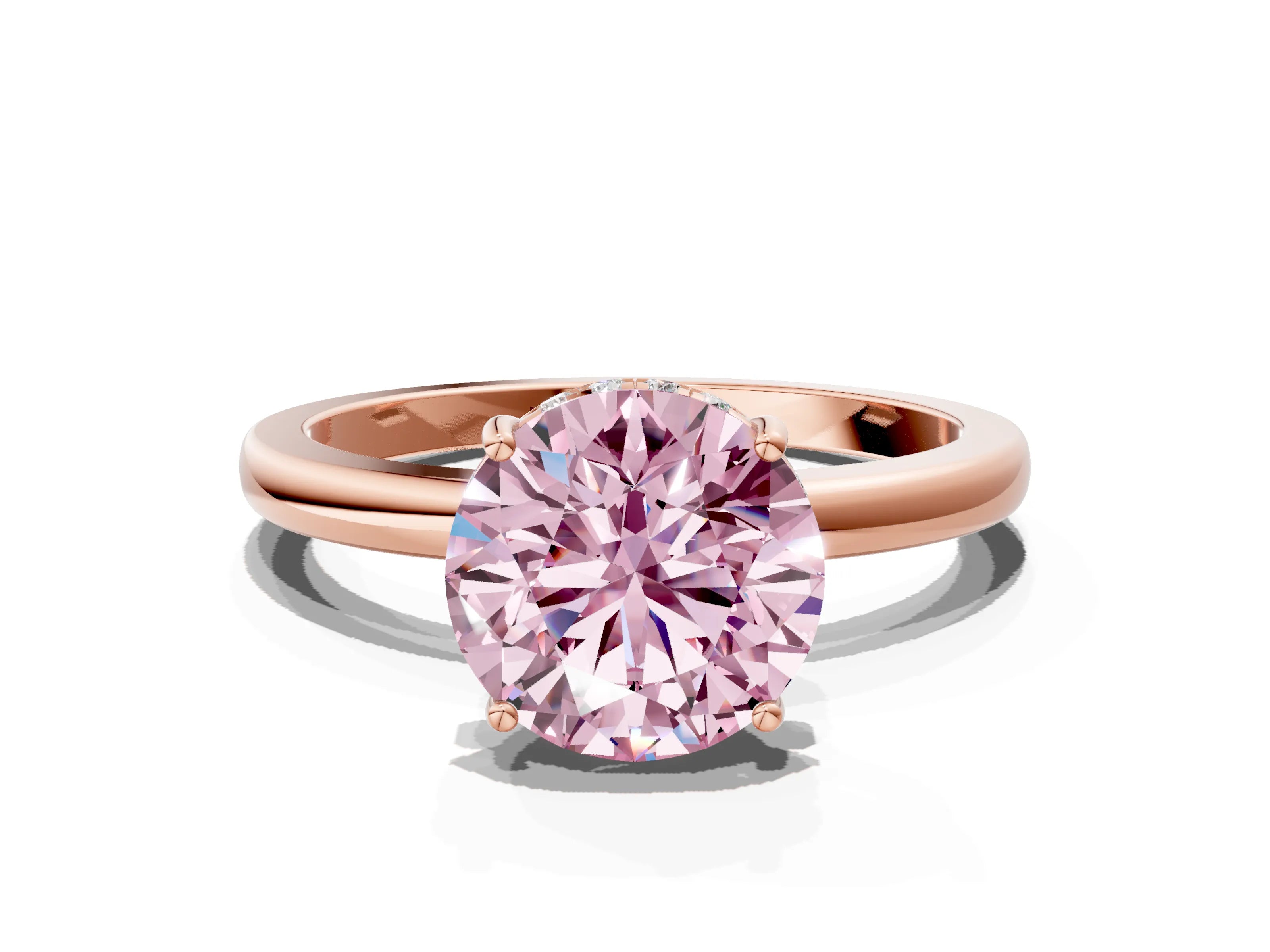 Rose gold Fancy Pink Round Cut Solitaire Diamond Ring with Prong Setting and Plain Band