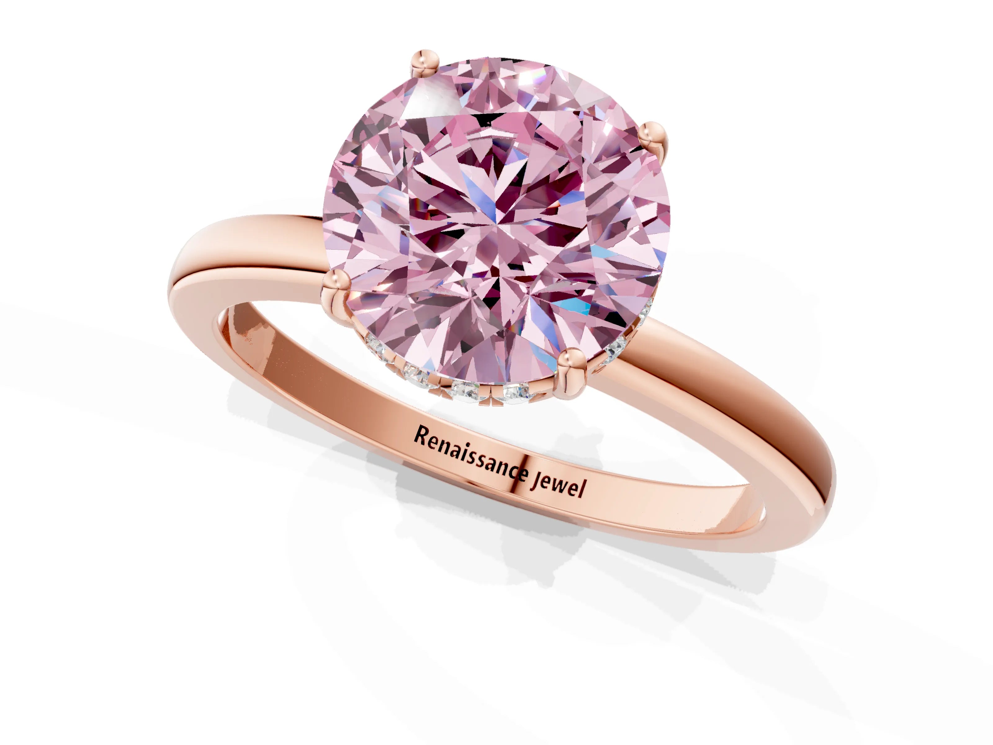 Rose gold Fancy Pink Round Cut Solitaire Diamond Ring with Prong Setting and Plain Band_1