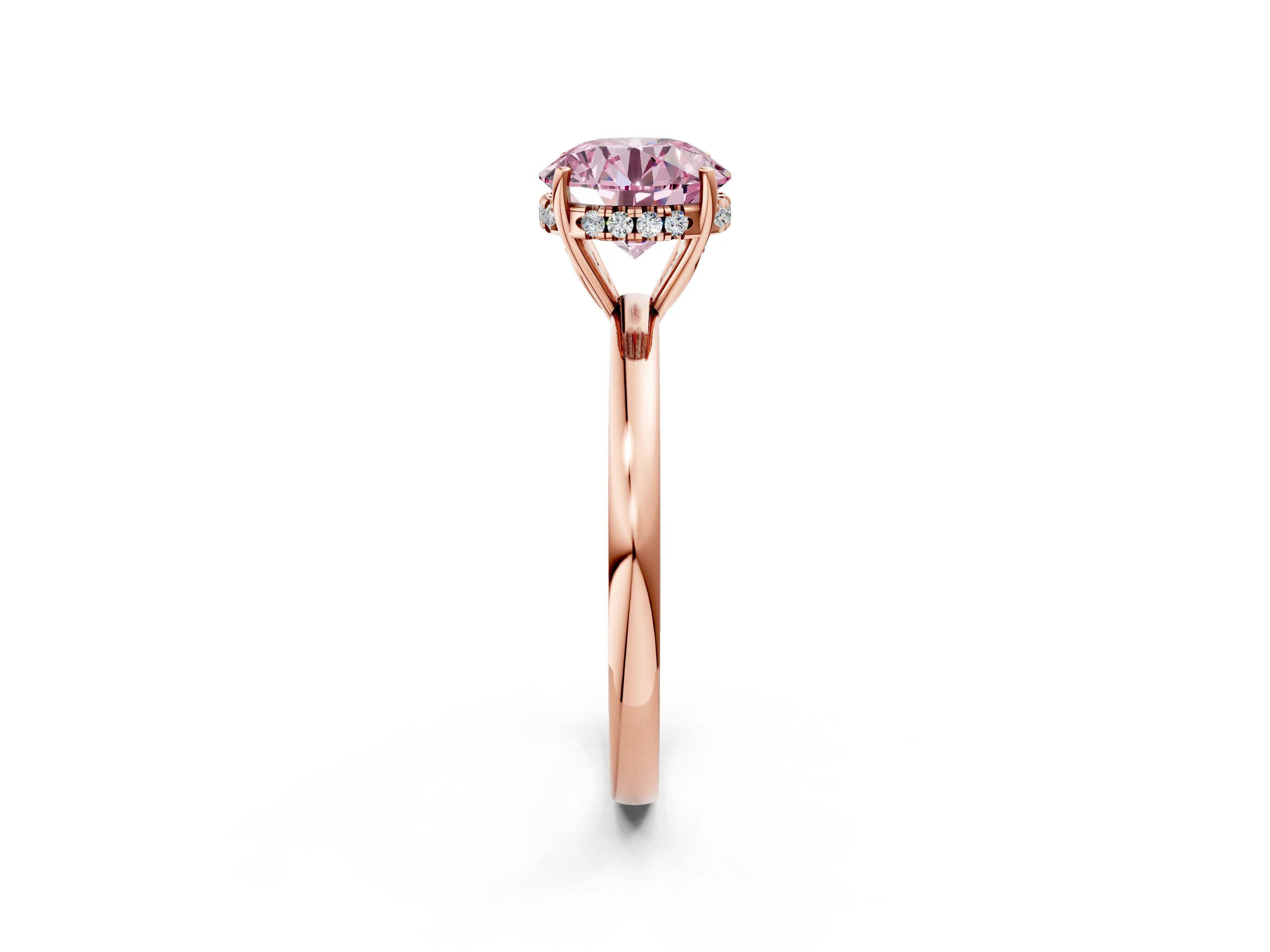 Rose gold Fancy Pink Round Cut Solitaire Diamond Ring with Prong Setting and Plain Band_2