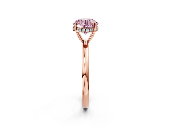 Rose gold Fancy Pink Round Cut Solitaire Diamond Ring with Prong Setting and Plain Band