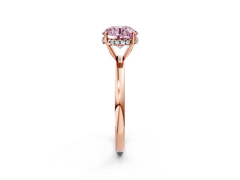 Rose gold Fancy Pink Round Cut Solitaire Diamond Ring with Prong Setting and Plain Band_2