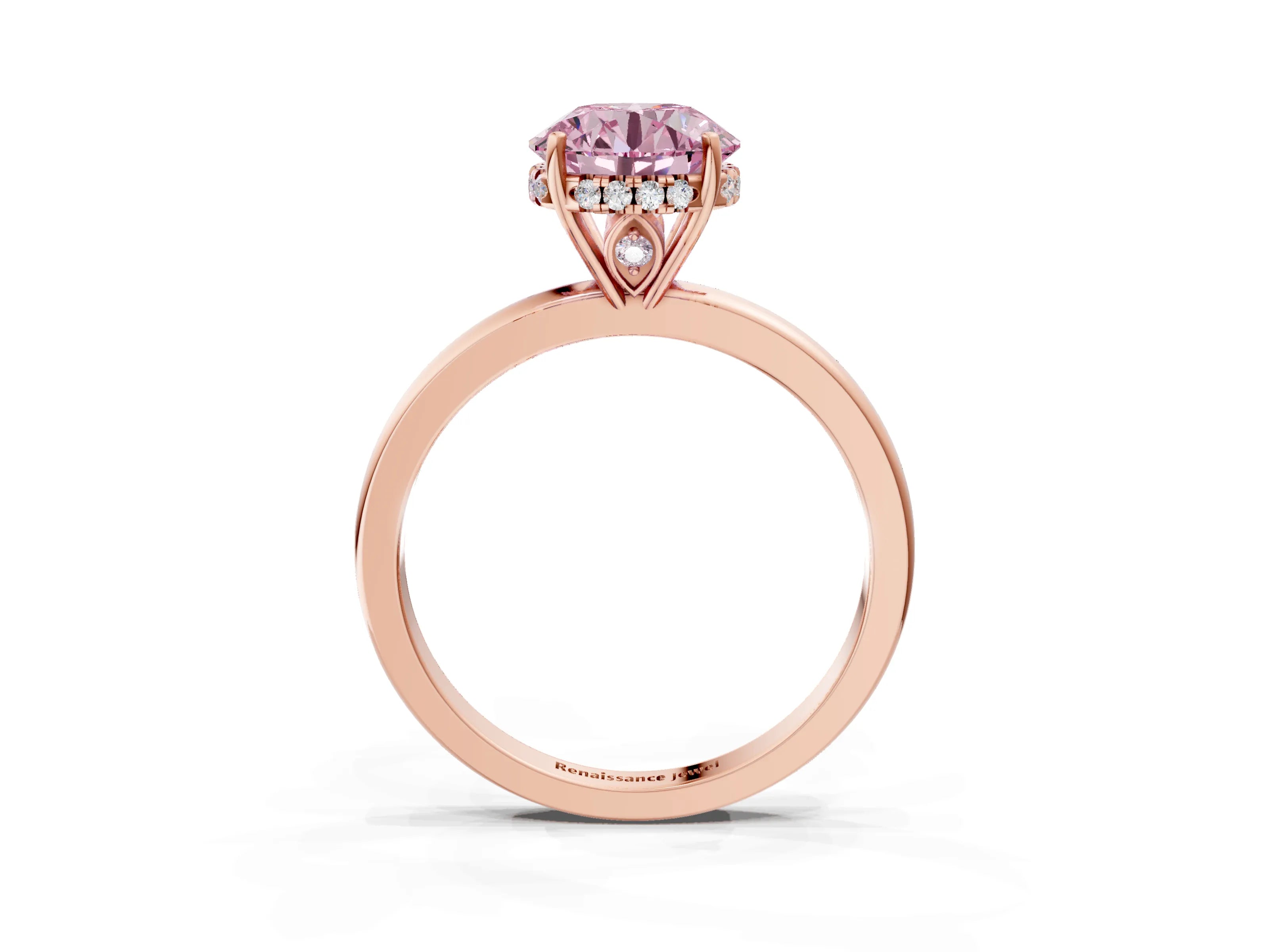 Rose gold Fancy Pink Round Cut Solitaire Diamond Ring with Prong Setting and Plain Band_3