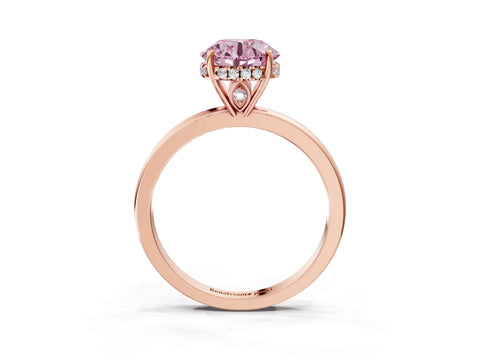 Rose gold Fancy Pink Round Cut Solitaire Diamond Ring with Prong Setting and Plain Band_3