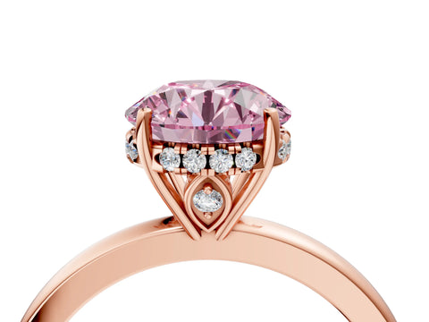 Rose gold Fancy Pink Round Cut Solitaire Diamond Ring with Prong Setting and Plain Band_4
