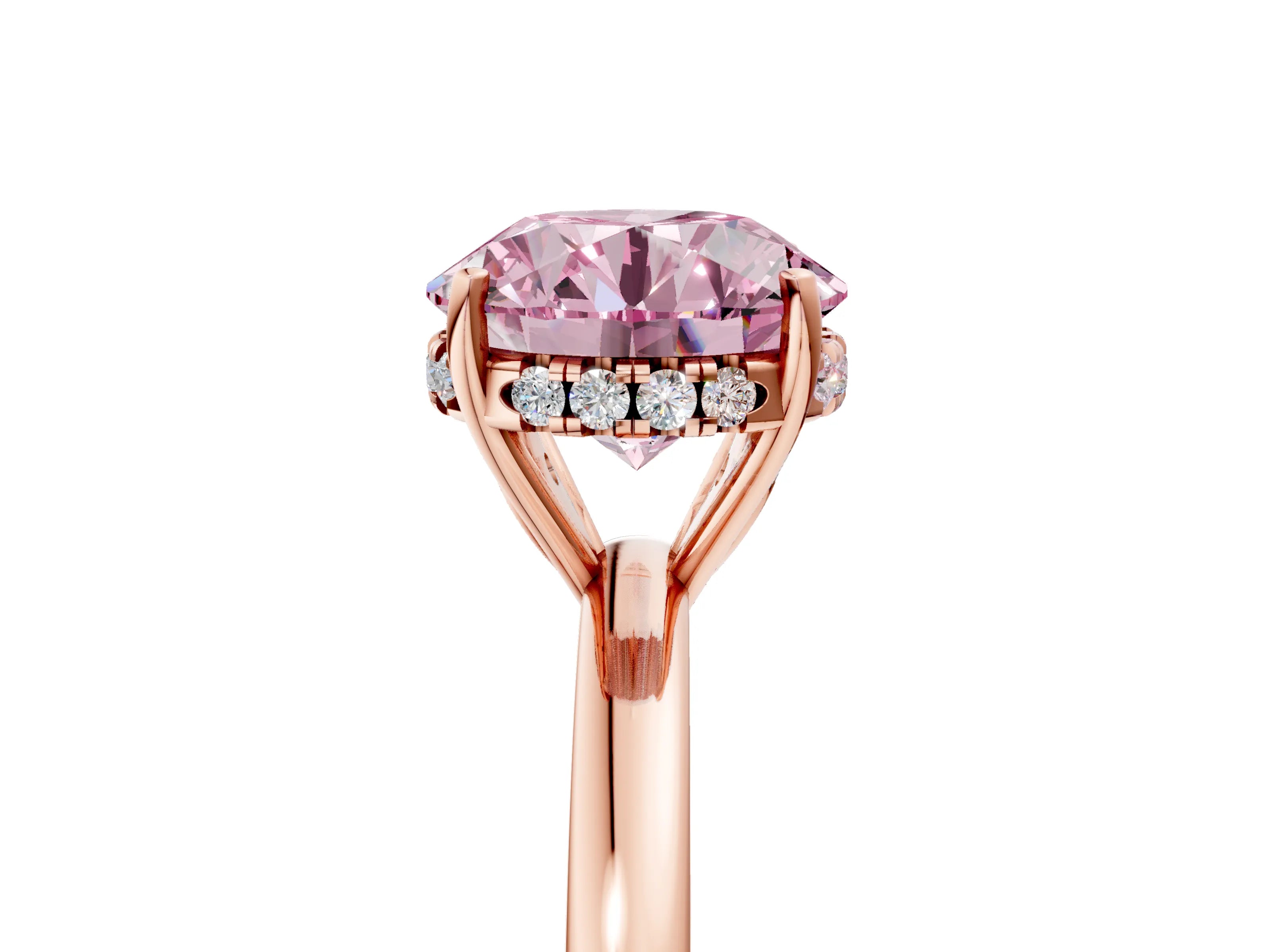 Rose gold Fancy Pink Round Cut Solitaire Diamond Ring with Prong Setting and Plain Band_5