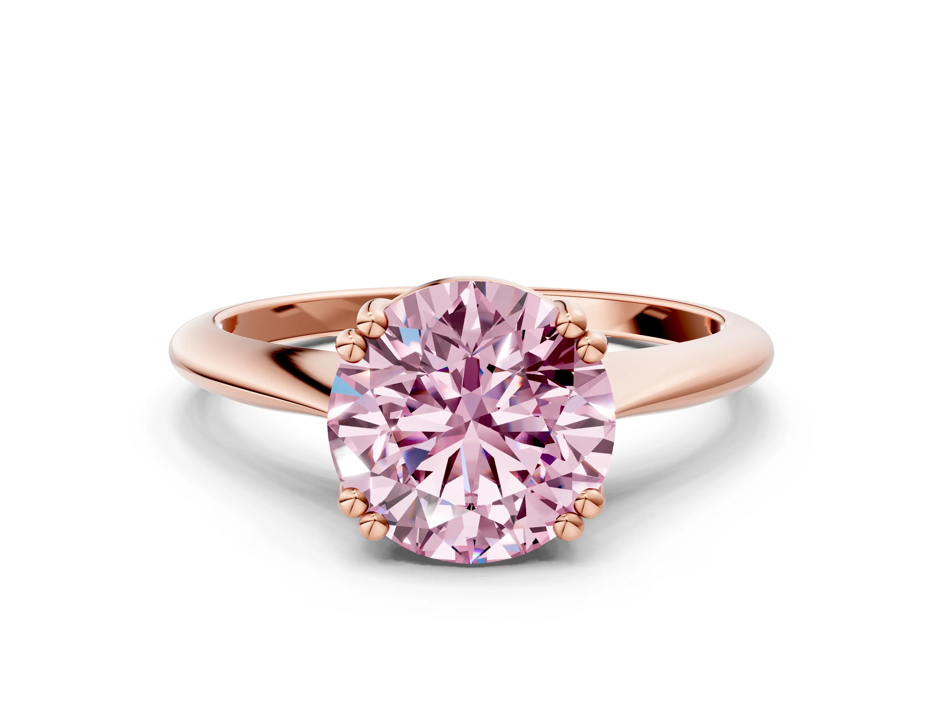 Rose gold Fancy Pink Round Cut Solitaire Diamond Ring with Six-Prong Setting and Classic Band