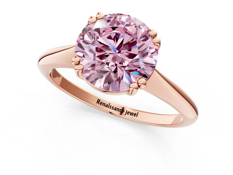 Rose gold Fancy Pink Round Cut Solitaire Diamond Ring with Six-Prong Setting and Classic Band_1