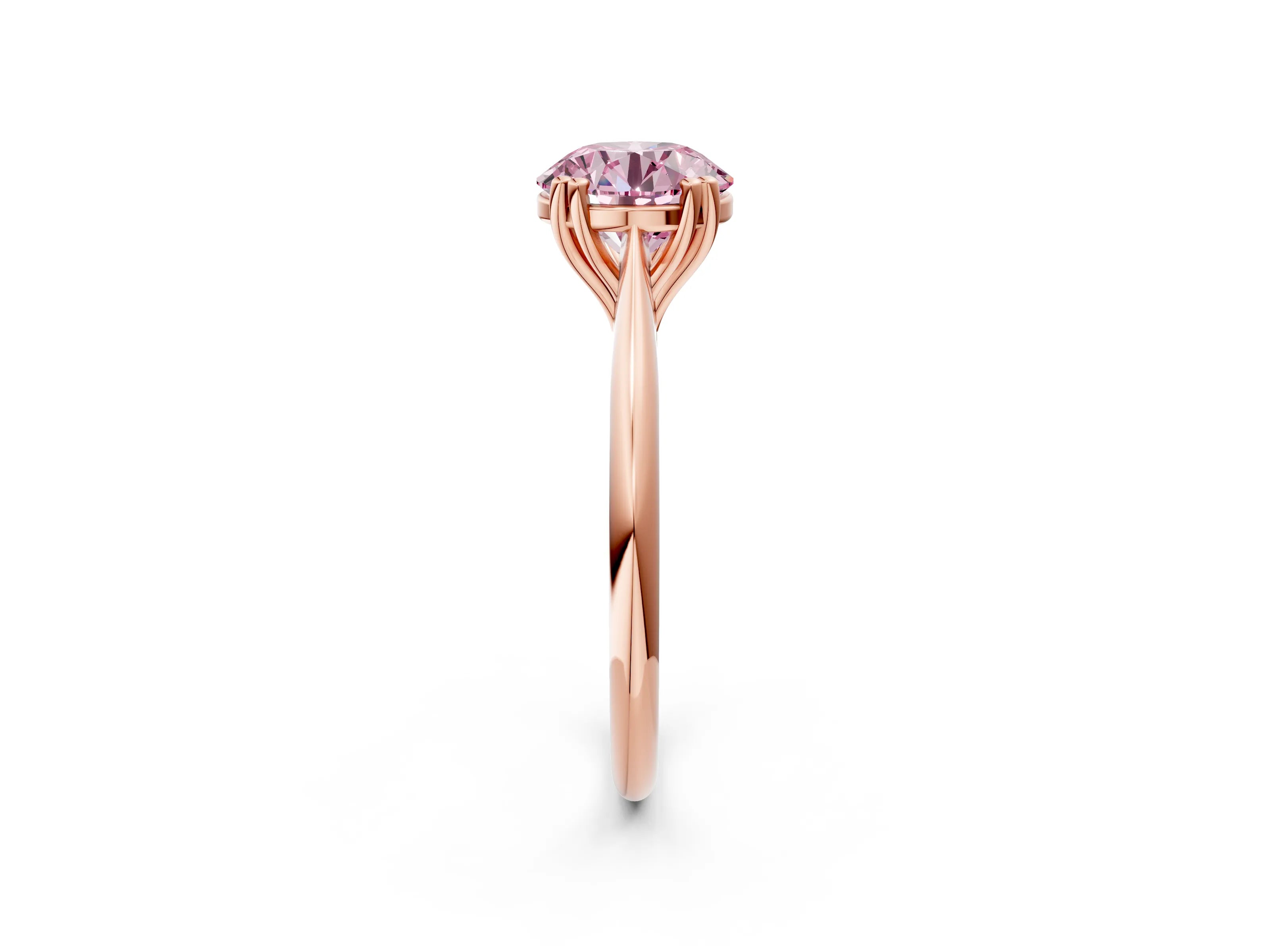 Rose gold Fancy Pink Round Cut Solitaire Diamond Ring with Six-Prong Setting and Classic Band_2