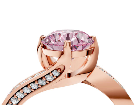 Rose gold Fancy Pink Round Cut Solitaire Diamond Twist Band with Pavé Setting and Four-Prong Setting_4