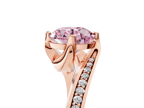 Rose gold Fancy Pink Round Cut Solitaire Diamond Twist Band with Pavé Setting and Four-Prong Setting_5