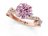 Rose gold Fancy Pink Round  Cut Solitaire Diamond Twisted Band with Pave Setting_1