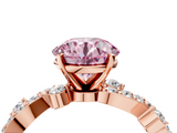 Rose gold Fancy Pink Round  Cut Solitaire Diamond Twisted Band with Pave Setting_4