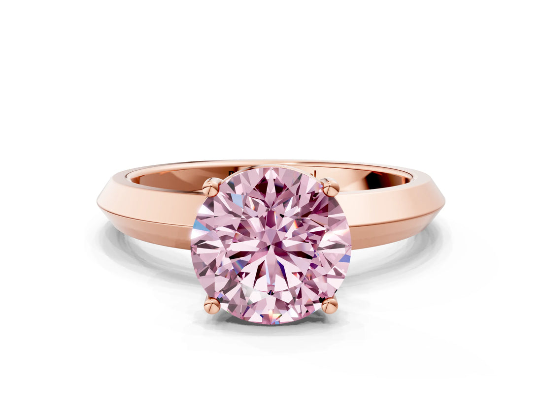 Rose gold Fancy Pink Round  Cut Solitaire Engagement Ring with Flat Band and Four-Prong Setting 1