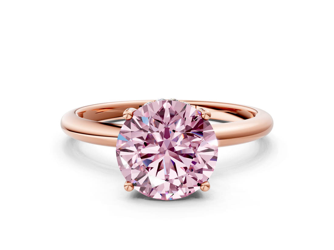 Rose gold Fancy Pink Round  Cut Solitaire Engagement Ring with Four-Prong Setting and Classic Band