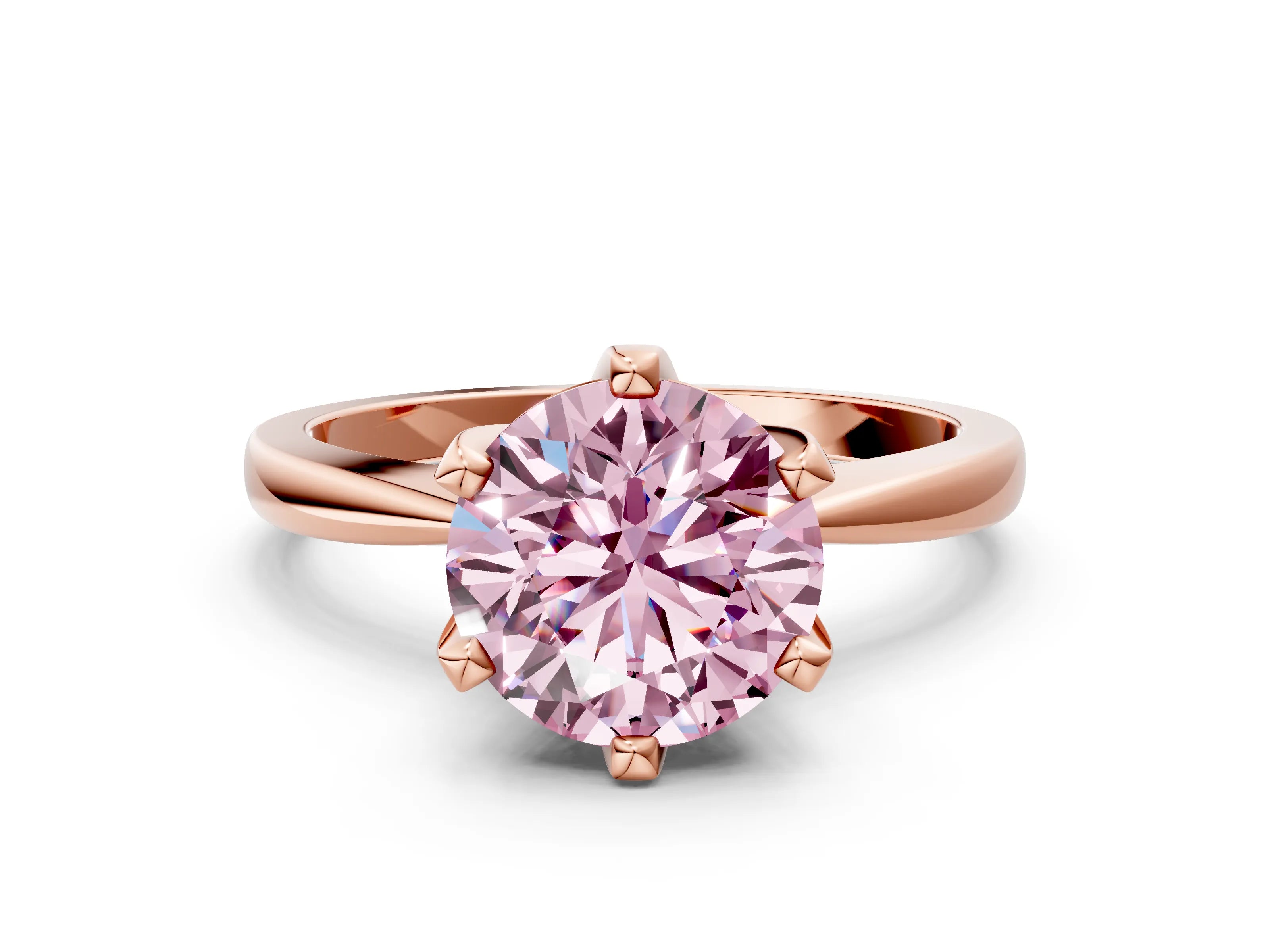 Rose gold Fancy Pink Round Cut Solitaire Engagement Ring with Six-Prong Setting and Tapered Band