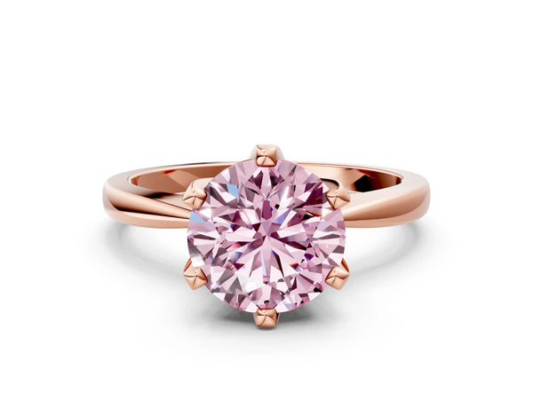 Rose gold Fancy Pink Round Cut Solitaire Engagement Ring with Six-Prong Setting and Tapered Band