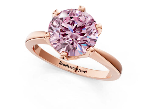 Rose gold Fancy Pink Round Cut Solitaire Engagement Ring with Six-Prong Setting and Tapered Band_1