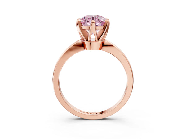 Rose gold Fancy Pink Round Cut Solitaire Engagement Ring with Six-Prong Setting and Tapered Band