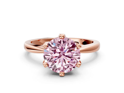 Rose gold Fancy Pink Round Cut Solitaire Engagement Ring with Six-Prong Setting and Tapered Band