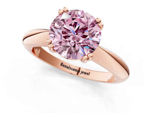 Rose gold Fancy Pink Round  Cut Solitaire Engagement Ring with Tapered Band and Four-Prong Setting