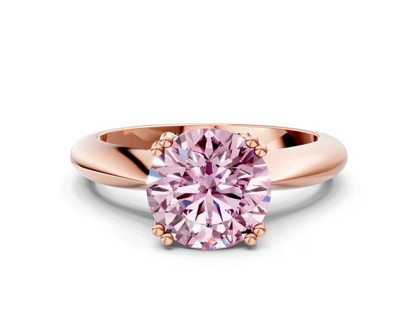 Rose gold Fancy Pink Round  Cut Solitaire Engagement Ring with Tapered Band and Four-Prong Setting