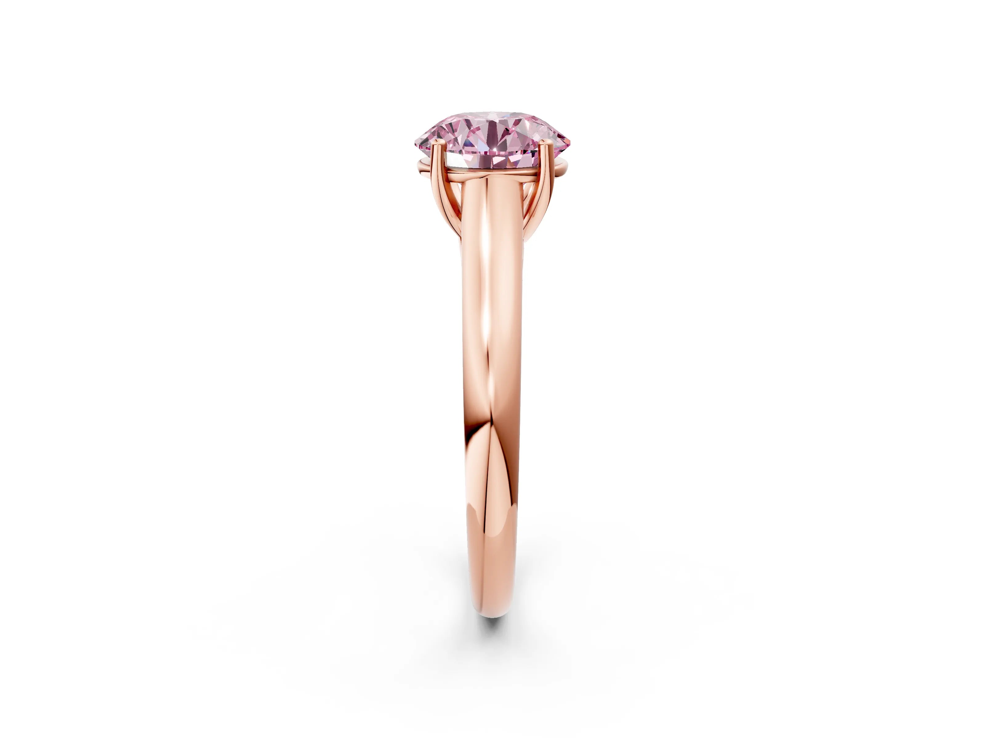 Rose gold Fancy Pink Round Cut Solitaire Engagement Ring with Tapered Band and Four-Prong Setting_5