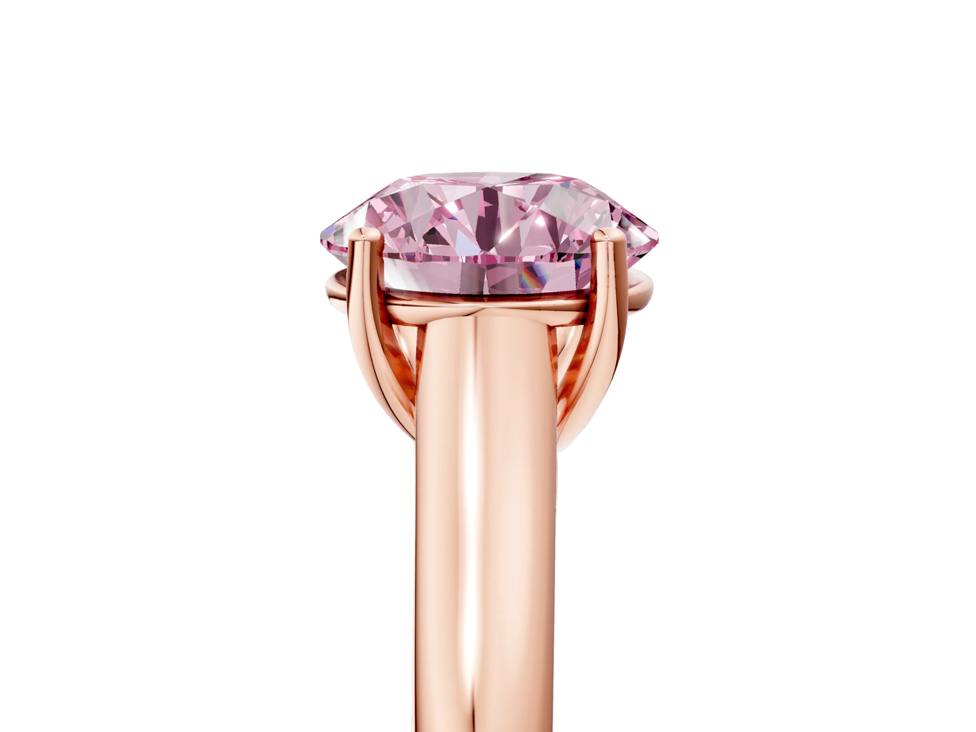 Rose gold Fancy Pink Round Cut Solitaire Engagement Ring with Tapered Band and Four-Prong Setting_8
