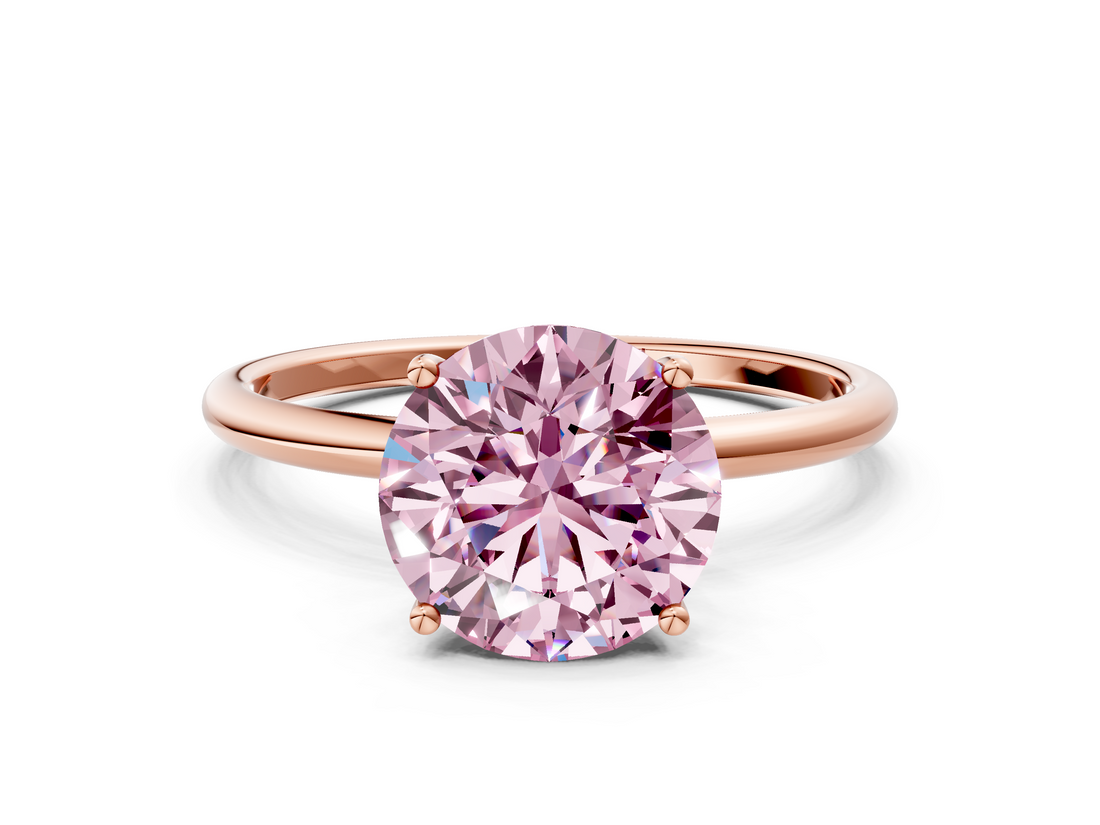 Rose gold Fancy Pink Round  Cut Solitaire Engagement Ring with Thin Band and Four-Prong Setting_3